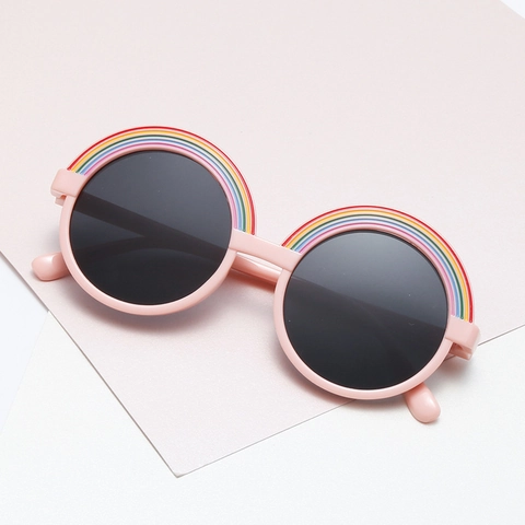 Kinder Zonnebril Rond PC Frame AC Lens UV400 Bescherming Schattig Regenboog Decor Mode Buiten Strand Reizen Jongens Meisjes