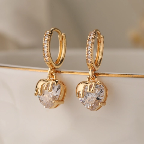 Pendientes Colgantes Corazón Lazo Cobre Chapado En Oro De 18K Micro Pavé Circonita Joyería De Moda Para Mujeres