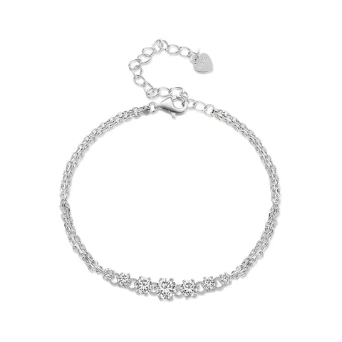 925 Sterling Silver Moissanite Bracelet For Women Light Luxury Double Layer Chain Bracelet With Graduated Round Stones Jewelry Gift