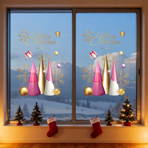 Pegatinas Estáticas De Ventana De Navidad PVC Doble Cara Color Árbol De Navidad Copo De Nieve Adornos Calcomanías Para Puerta