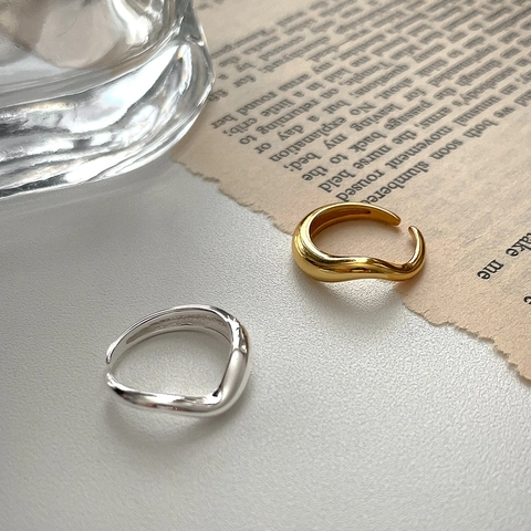 925 Sterling Silber Ring Für Damen Unregelmäßige Welle Flüssigmetall Design Offen Verstellbar Minimalistisch Koreanisch