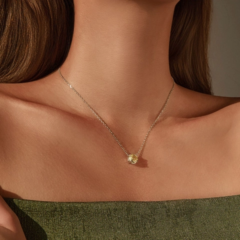 Halskette Aus 925 Sterling Silber Für Damen Mit Oktogon Gelber Zirkonia Anhänger Elegante Minimalistische Schlüsselbeinkette