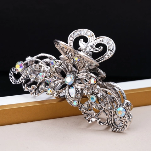 Molletta Per Capelli In Lega Floreale Retrò Design Traforato Con Accessori Per Capelli In Strass Colorati Per Donne