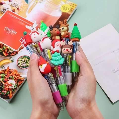 Penna Sfera Multicolore Natale Cartone Animato Silicone Penne Retrattili Regalo Studenti Cancelleria Papeterie