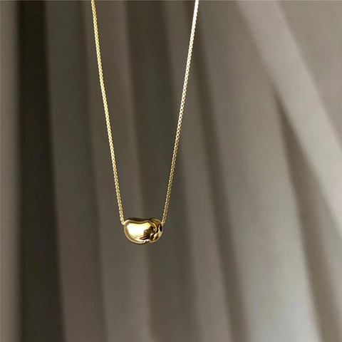 Minimalistische Bohnen Anhänger Halskette Edelstahl Echtgold Vergoldet Poliert Box Kette Schmuck Für Damen