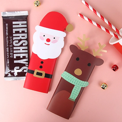 Tarjetas De Embalaje De Chocolate Y Dulces De Navidad Cartón Reno Papá Noel Accesorio Decorativo Regalo Con Pegatinas