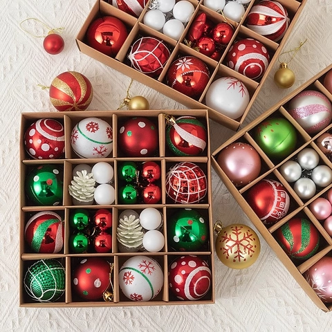 Christmas Ornament Baubles Plastic Electroplated Painted Glitter Tree Hanging Assorted Decorations Festive Home Holiday Decor