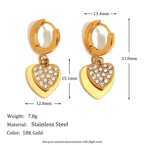 Heart Hoop Earrings Stainless Steel 18K Gold Plated Cubic Zirconia Double Layer Love Shape Versatile Jewelry For Women