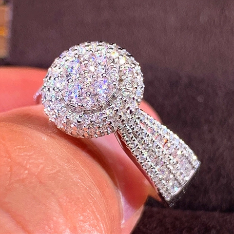 Anello Di Lusso Cluster Rame Zirconia Cubica Pave Tondo Brillante Gioielli Da Sposa Per Donna