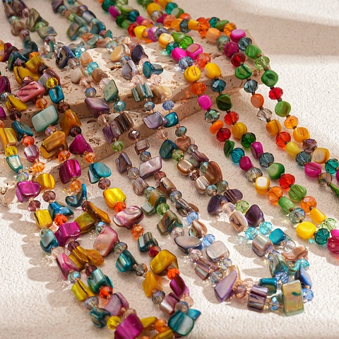 Collar Largo De Cuentas Bohemio Con Piezas De Concha Irregulares Y Cuentas De Vidrio De Cristal Estilo De Vacaciones En La Playa Para Mujeres