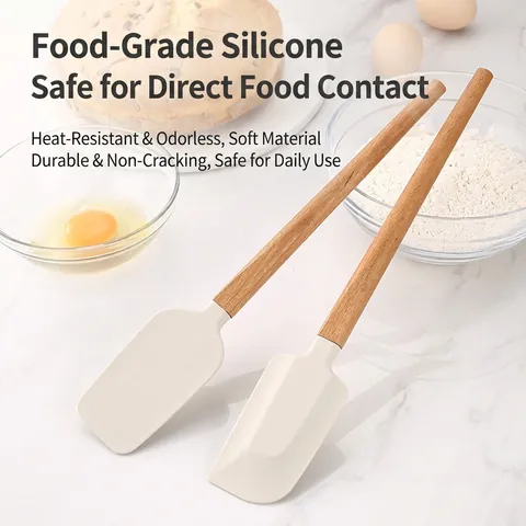 Silicone Spatula Cream Scraper With Beech Wood Handle Heat Resistant Baking Cake Decorating Tool Kitchen Utensil