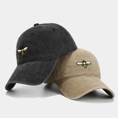 Baseball Cap Washed Cotton Vintage Bee Embroidery Adjustable Sun Protection Retro Dad Hat Unisex Casual