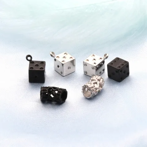 Zinc Alloy DIY Jewelry Making Charms Vintage Dice Shape Hollow Dragon Pattern Spacer Beads Pendant Accessories