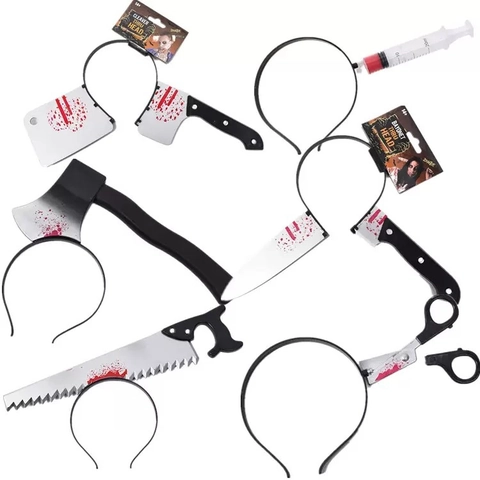 Halloween Horror Headband Plastic Bloody Tool Through Head Cosplay Costume Party Prop Prank Hair Accessory Zombie Style