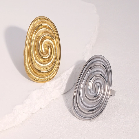 Anillo Abierto Geométrico De Acero Inoxidable Chapado En Oro De 18K Espiral Vortex Para Mujer Joyería Vintage Ajustable De Disco Minimalista