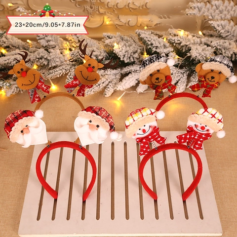 Christmas Headband Reindeer Antler Santa Snowman Elf Hat Sequins Plush Party Hair Accessories Kids Adults Performance