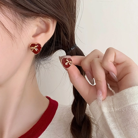 Vintage Anchola Rot Herz Geometrische Ohrringe Mit 925 Sterling Silber Ohrstecker Legierung Acryl Schmuck Für Damen