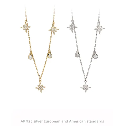 Octagramm Stern Halskette Aus 925 Sterlingsilber Mit Zirkonia-Pavé-Anhängern Für Damen Zierlicher Luxusschmuck