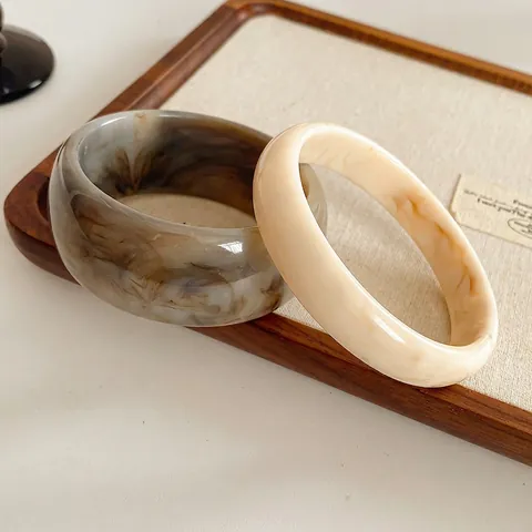 Minimalist Chunky Resin Bangle Bracelet Marble Pattern Retro Geometric Round Hand Jewelry For Women
