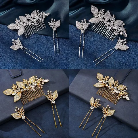 Peigne À Cheveux Et Épingles À Cheveux De Mariée En Alliage Strass Cristal Design Élégant De Fleur Feuille Accessoires De Mariage