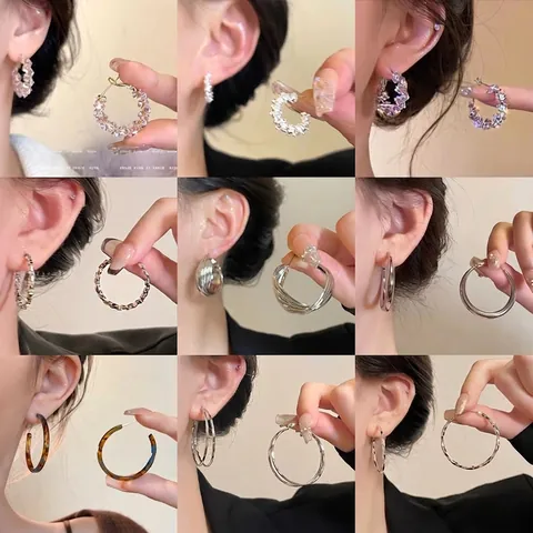 Fashion Big Hoop Earrings Copper Jewelry With 925 Sterling Silver Earring Post For Women Simple Geometric Textured