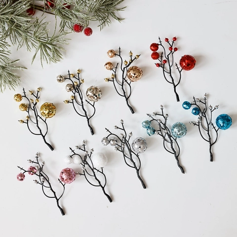 Artificial Christmas Berry Picks Glitter Foam Branches Festive Wreath Decor DIY Flower Arrangements Holiday Ornament