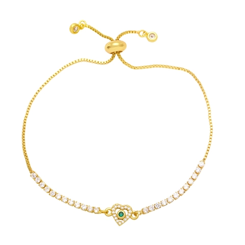 Heart Adjustable Bracelet Gold Plated Copper Colorful Zircon Tennis Box Chain Slider Clasp Elegant Jewelry For Women