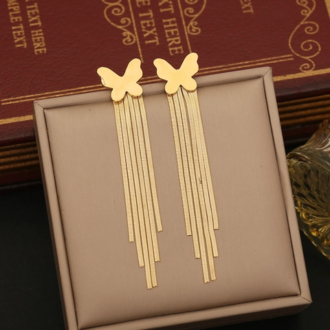 Orecchini Lunghi Con Nappine In Acciaio Inossidabile Farfalla Cuore Stella Quadrato Geometrico Gioielli Moda Per Donna Oro