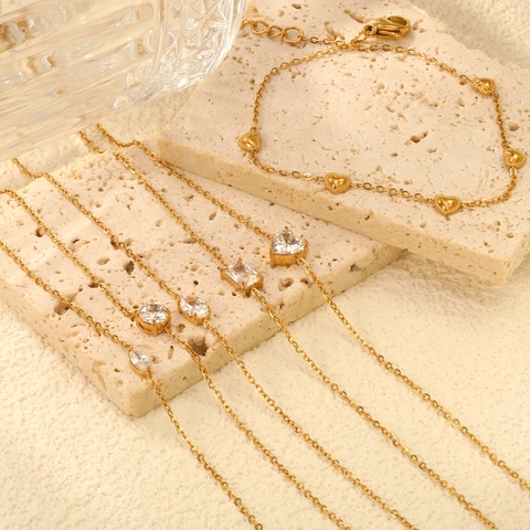 Bracciale In Acciaio Inossidabile Retrò Francese Per Donna Placcato Oro Zircone Cuore Ciondolo Geometrico Gioielli Eleganti Regolabili