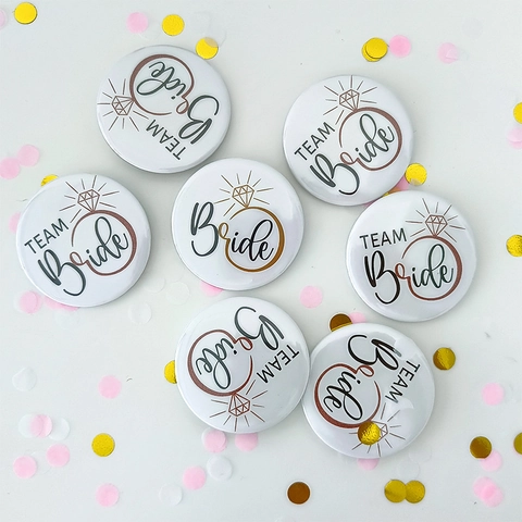 Wedding Badge Bride Team Bride Button Tinplate Brooch Glitter Diamond Ring Bachelorette Party Bridal Shower Accessory