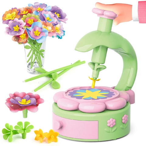 Kids Flower Press Machine Toy DIY Handmade Garden Bouquet Creative Educational Puzzle Craft For Girls Plastic Floral Art