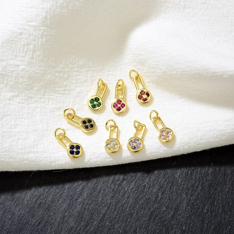 Mini Ciondoli Lucchetto Fiore Rame Placcato Oro 18K Zircone Colorato Pendenti Rettangolari Per Creazione Gioielli DIY