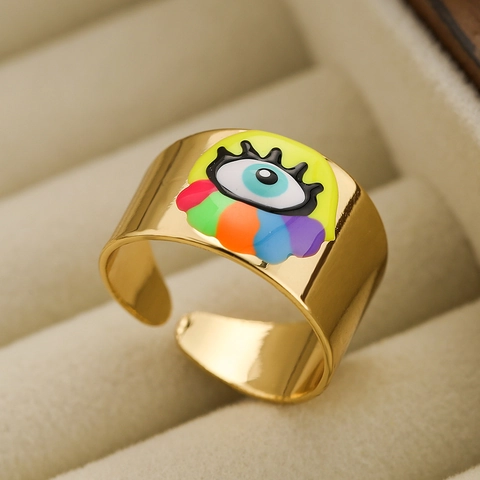 Evil Eye Ring Kupfer 18K Vergoldet Emaille Verstellbar Offen Fingerringe Für Frauen Böhmischer Mode Schmuck