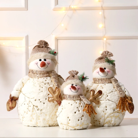Ornements De Bonhomme De Neige En Peluche De Noël Blanc Or Paillettes Bonnet En Tricot Écharpe Décoration De Table