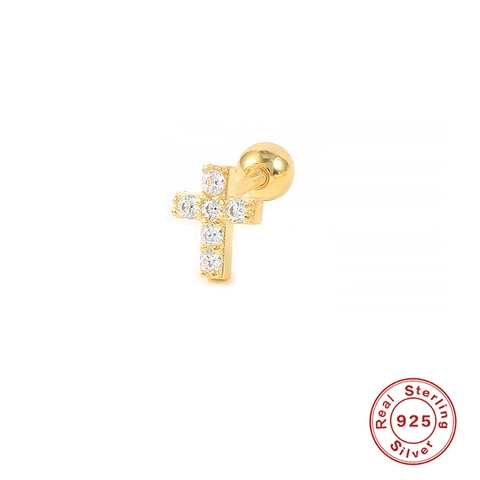925 Sterling Silver Cross Stud Earrings For Women With Zircon Rhinestone Minimalist Mini Piercing Jewelry