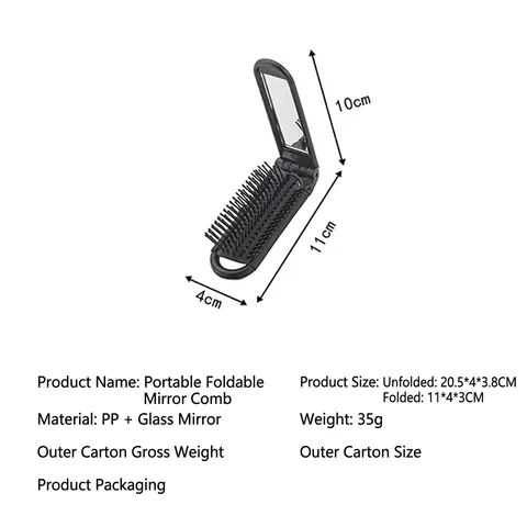 Cepillo De Pelo Plegable Portátil Con Espejo Masaje Viaje Mini Peine PP Nylon Plástico Para Mujeres Niñas Uso Diario