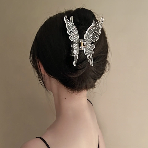 Pince À Cheveux Papillon Transparent Acrylique Grand Antidérapant Épingle À Cheveux Élégant Accessoire Cheveux Pour Femmes Style Coréen