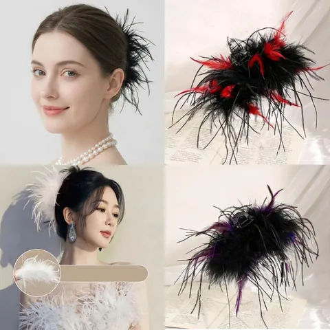 Pinza Para El Cabello De Pluma De Avestruz Elegante Esponjosa De Gran Tamaño Acrílico Accesorios De Moda Para Mujeres