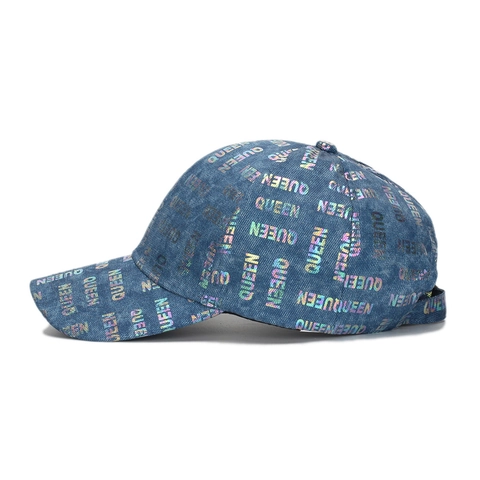 Gorra De Béisbol Textura Denim Lavado Queen Estampado Letras Arcoíris Holográfico Sombrero Sol Ajustable Para Mujer