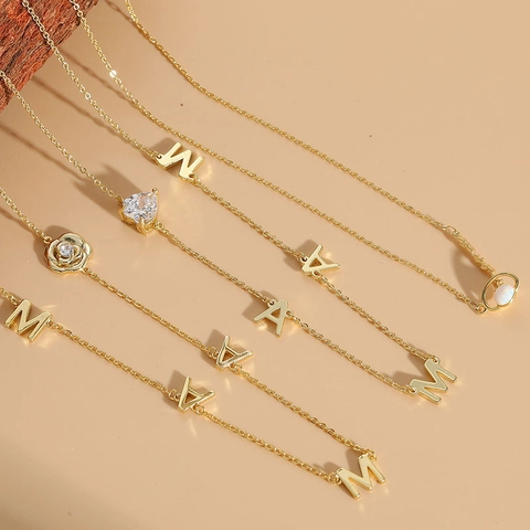 Mama Buchstabenkette Kupfer Zirkonia Opal Herz Rose Planet Anhänger Vergoldet Minimalistischer Schmuck Geschenk