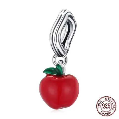 Roter Apfel Frucht Anhänger 925 Sterlingsilber Emaille Charm Für DIY Armband Halskette Süßer Schmuck Zubehör