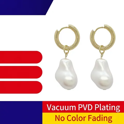 Pendientes de Perlas Artificiales Barrocas Retro Francesas para Mujer Pendientes de Aro de Gota de Acero Inoxidable Chapado en Oro Plata