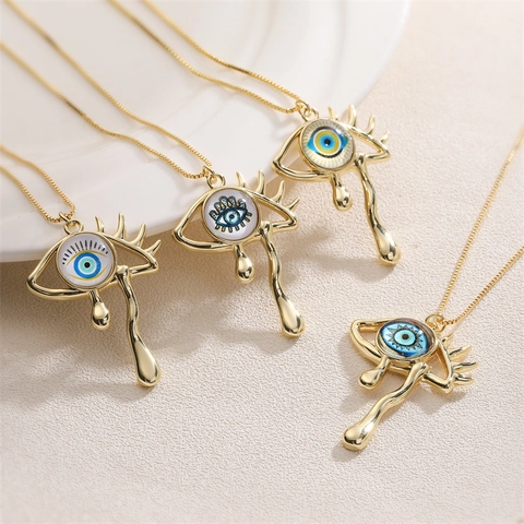 Evil Eye Pendant Necklace With Copper Enamel Weeping Eye Drops Retro Bohemian Artistic Clavicle Chain For Women Jewelry