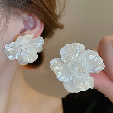 Elegantes Pendientes De Flores Con Poste De Plata Acrílico Imitación Perla Artificial Joyas Para Mujeres Accesorio De Moda