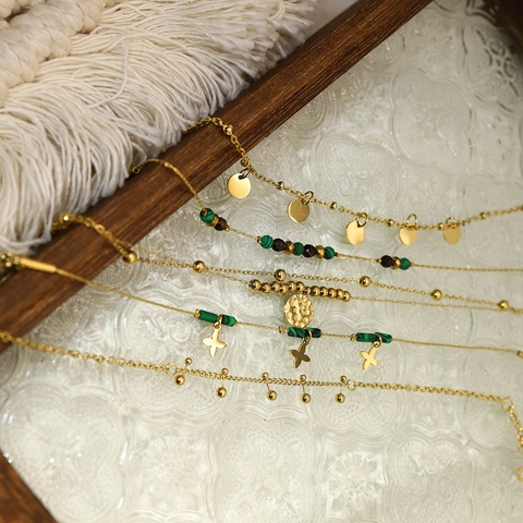 Bracciale con Perline in Pietra Naturale Vintage per Donna Bracciale con Ciondolo a Disco Rotondo in Acciaio Inossidabile Placcato Oro Gioielli Fatti a Mano