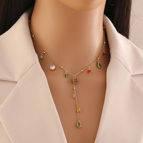 Collana A Y In Acciaio Inossidabile Pendenti Frutta Colorata Ciliegia Cuore Celeste Stella Luna Sole Gioielli Moda Donna