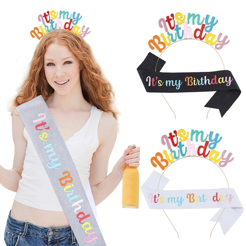 Diadema de Aleación de Zinc con Letras Coloridas Banda de Tela de Purpurina It's My Birthday Decoraciones de Fiesta de Cumpleaños para Mujeres Niñas