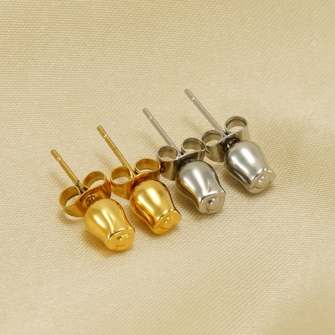 Pendientes De Botón Flor Capullo Rosa Acero Inoxidable Chapado En Oro 18K Joyería Floral Elegante Para Mujeres