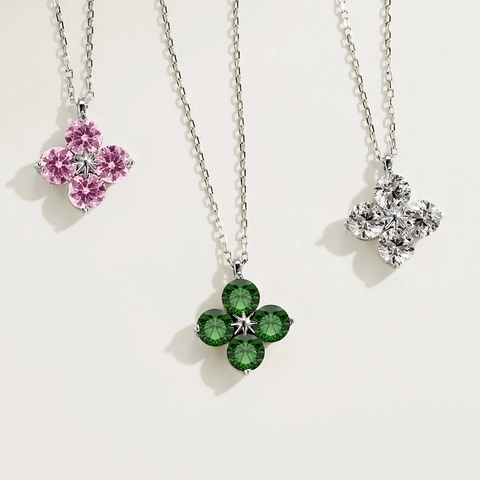 Collier En Argent Sterling 925 Pendentif Trèfle À Quatre Feuilles Zircon Mode Chaîne De Clavicule Bijoux Pour Femmes