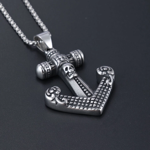 Anchor Skull Pendant Necklace Stainless Steel Vintage Gothic Punk Nautical Jewelry For Men Cool Biker Charm